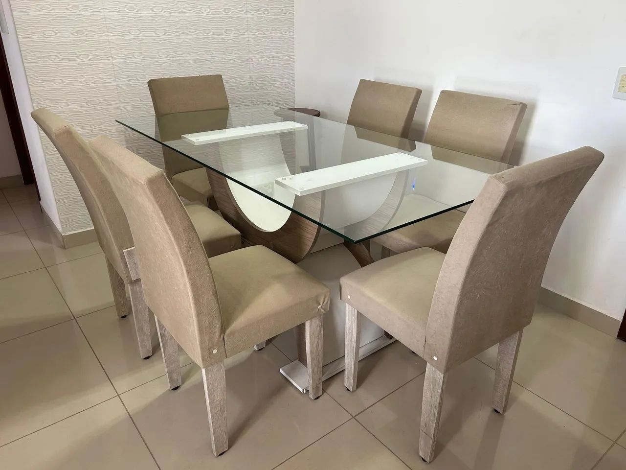 Mesa de vidro completa de vidro de 6 lugares