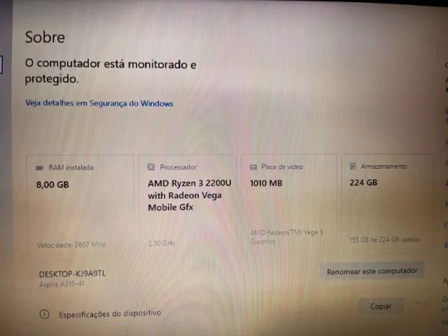 Notebook Acer 3 Ryzen 3 2200 e SSD (Aceito cartão) - Foto 4
