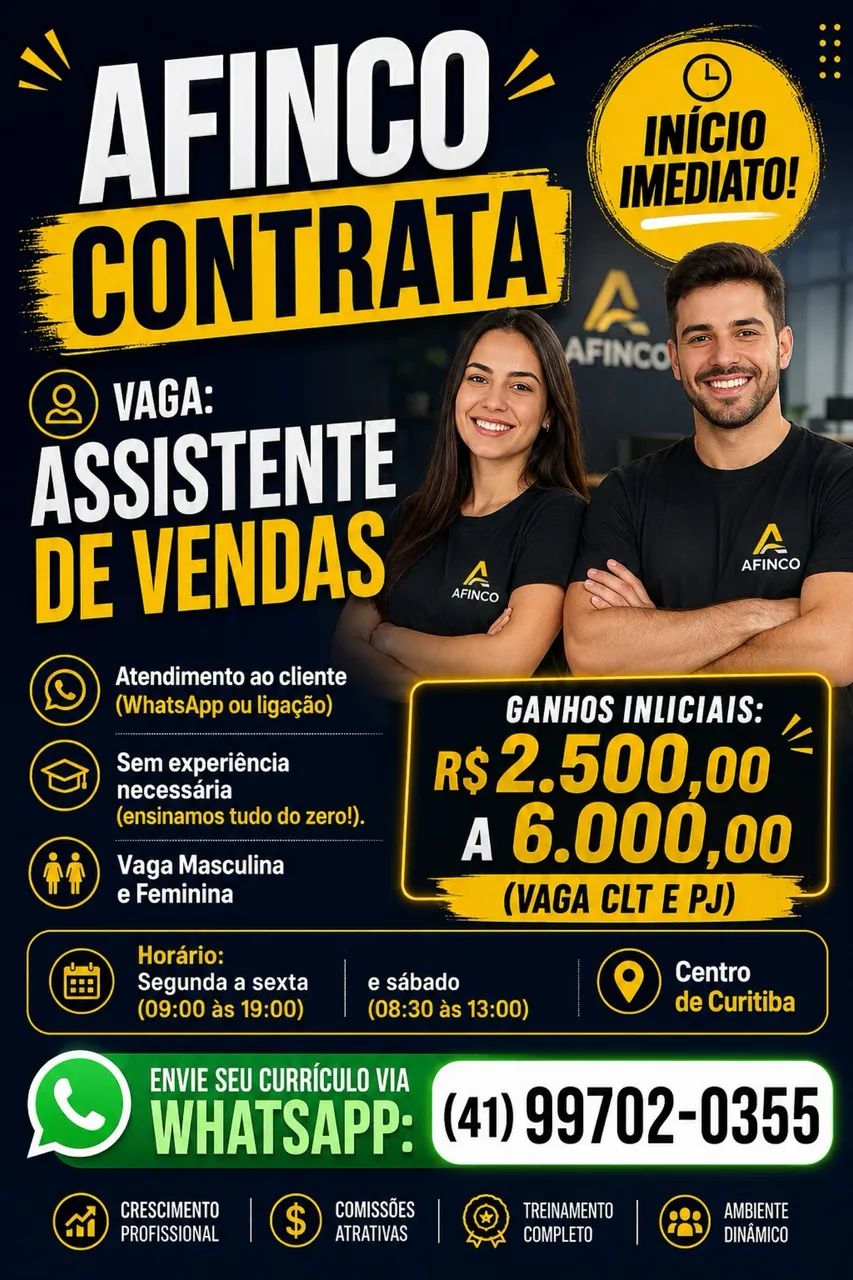 VAGA: ASSISTENTE DE VENDAS