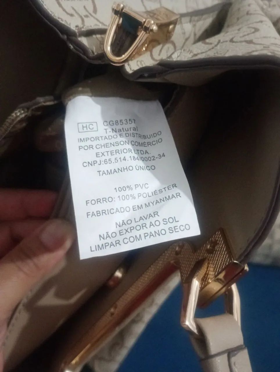 Bolsa de luxo Chenson original bege com pingente  - Foto 3