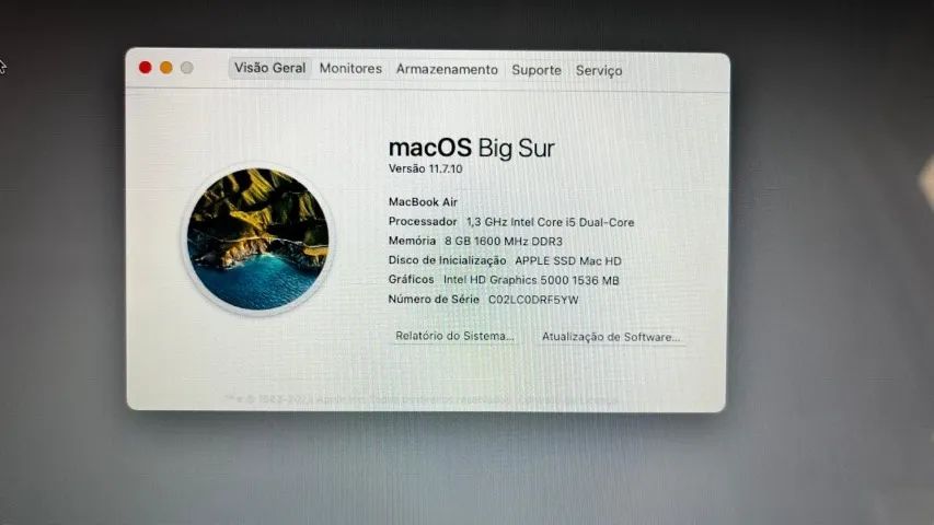 Macbook Air I5, com 8 GB Ram e 256 GB SSD, tela 11 polegadas, com carregador orginal apple - Foto 2