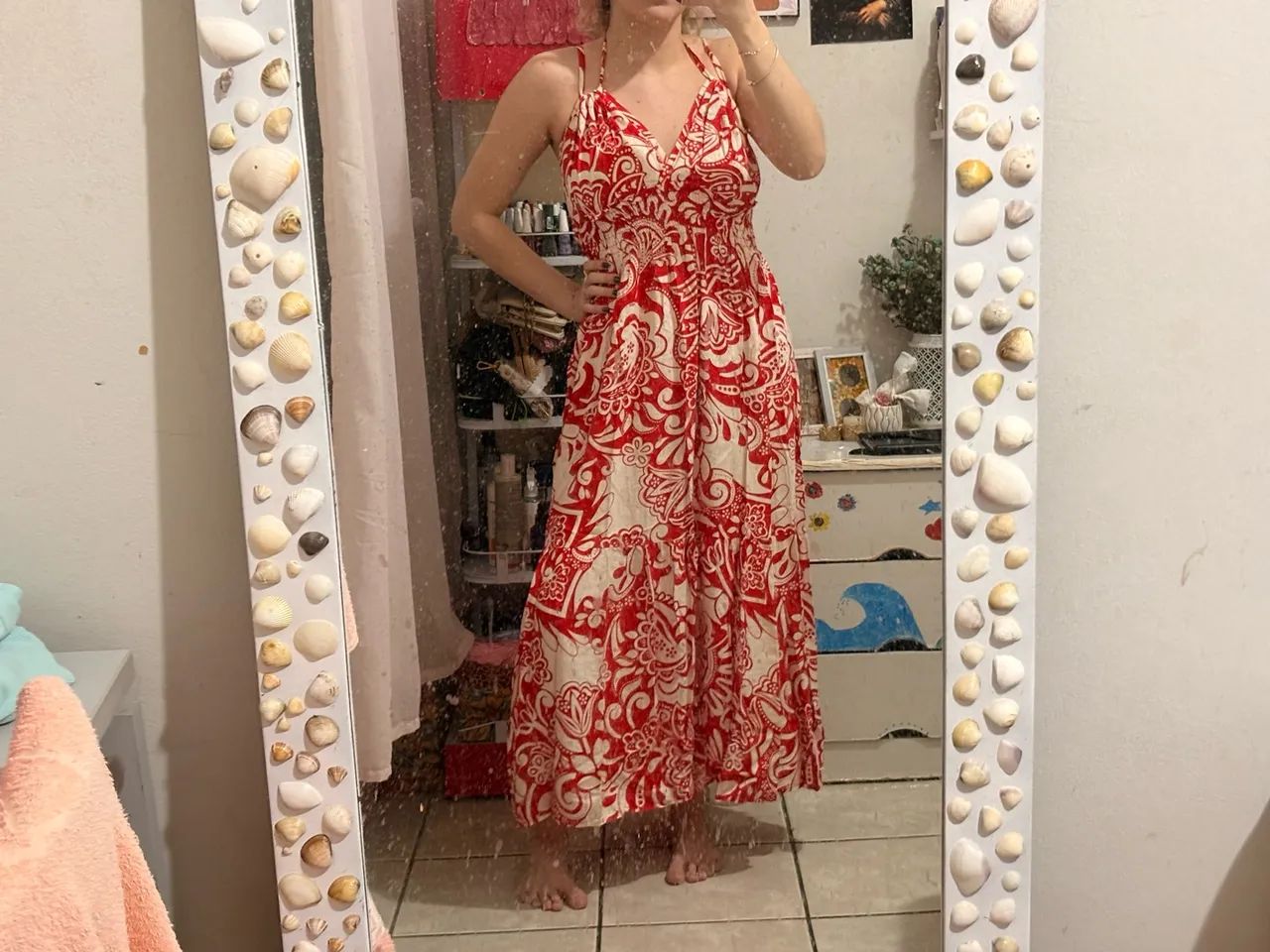 Vestido longo vermelho florido 