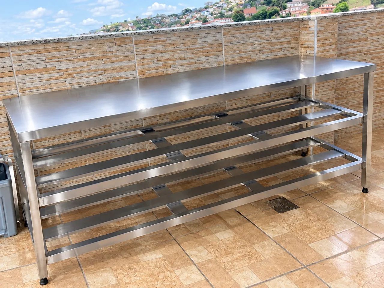 Mesa de Inox 1,90x70 com 2 Plateleiras