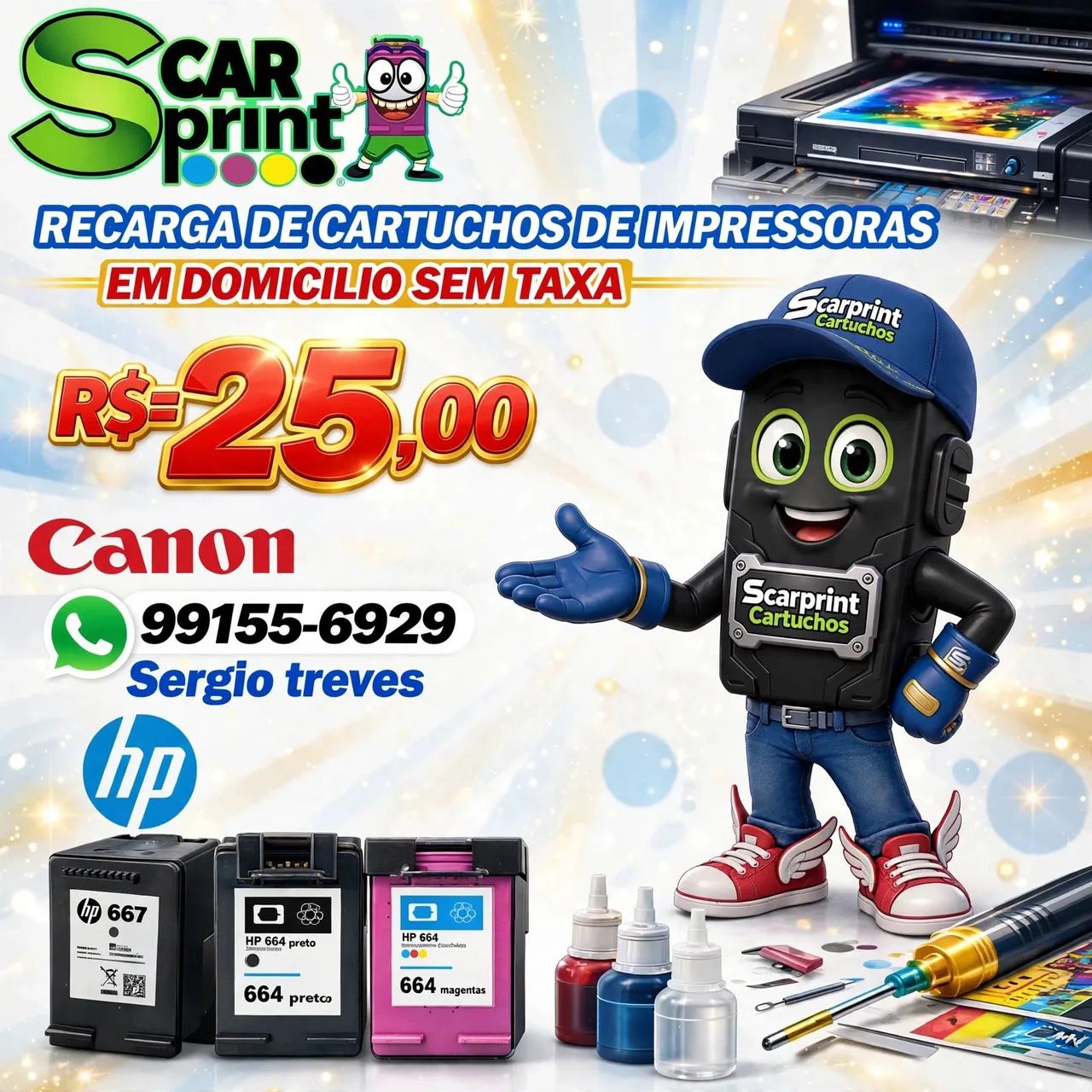 Em domicílio recarga de cartuchos de impressoras sem taxa 