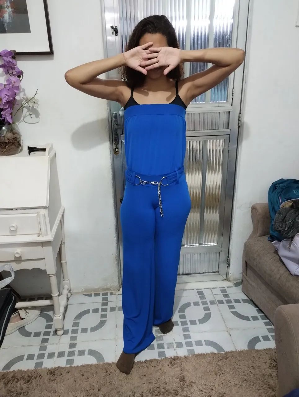 Macarrão azul com top e cinto - Foto 2
