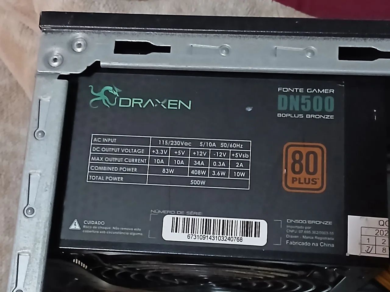 Fonte ATX Draxen DN500 500W 80 Plus Usado e Funcionando 