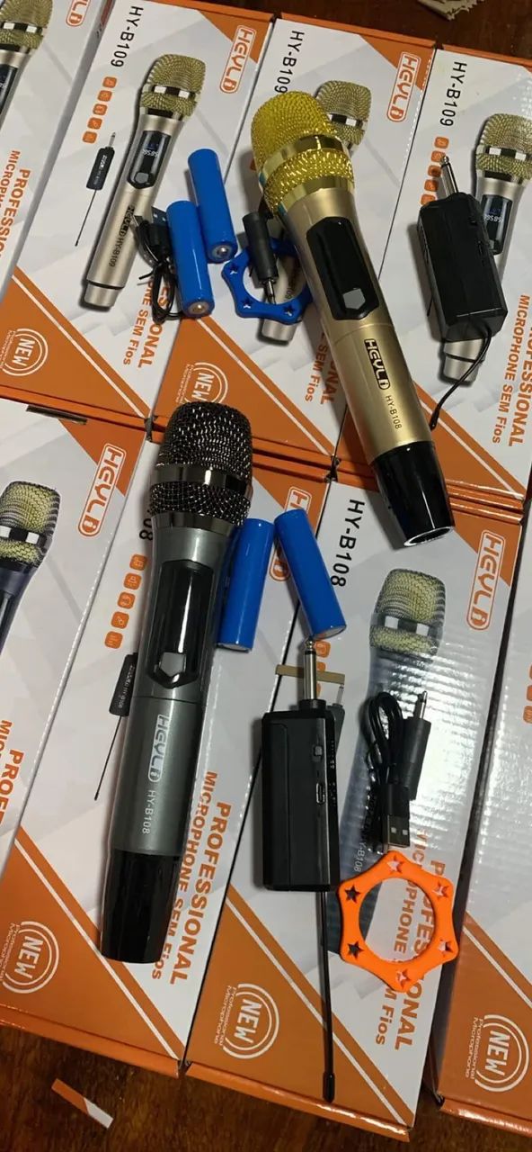 Microfones sem fio profissional dourado e cinza 440254826368225281