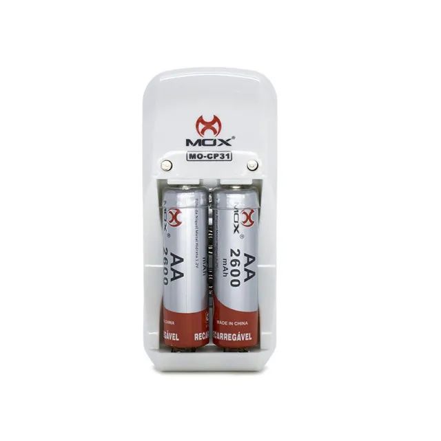 KIT Carregador de Pilha c/2 Pilhas AA 2600Mah Mox - Foto 2