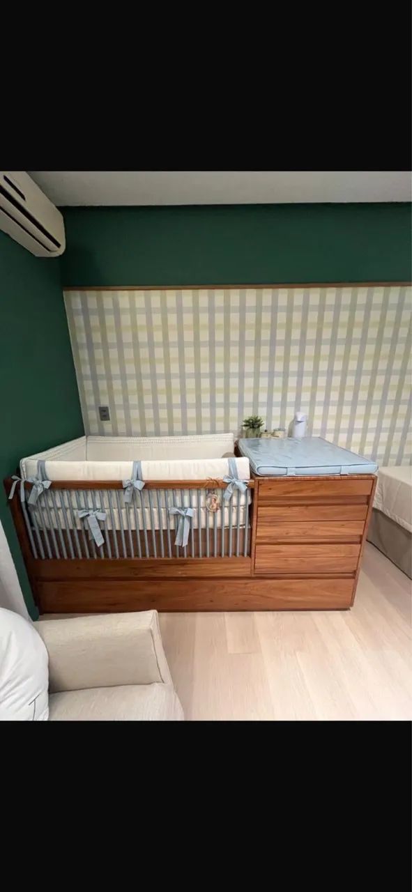 Berço Multifuncional Completo com Cômoda e Cama Auxiliar - Madeira Maciça - Foto 4