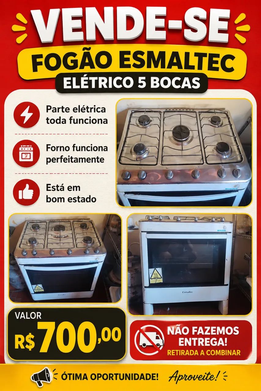 Fogão elétrico Esmaltec 5 bocas 