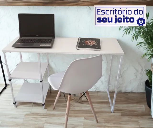 Escrivaninha 1,1m NOVA Mesa Estilo Industrial Multiuso Notebook Escritório Computador Birô - Foto 4