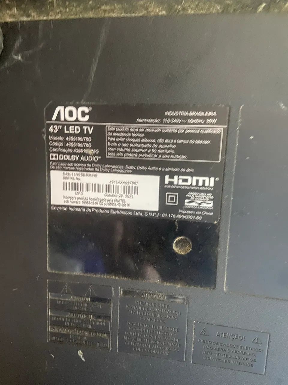 vendo  TV 43 ?m Smart usada quebrada AOC 43 polegadas  - Foto 3