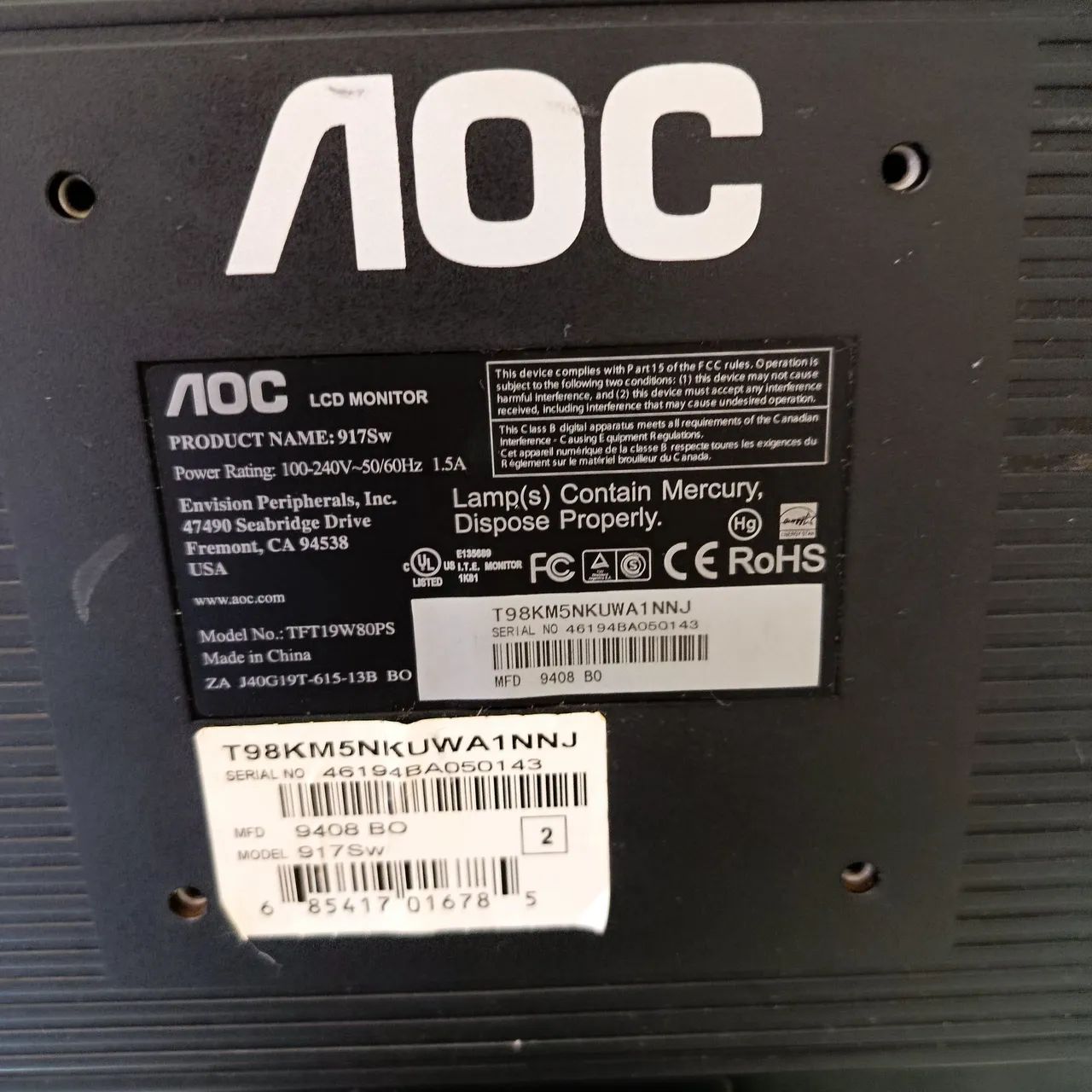 Monitor AOC PARA RETIRADA DE PEÇAS  - Foto 2