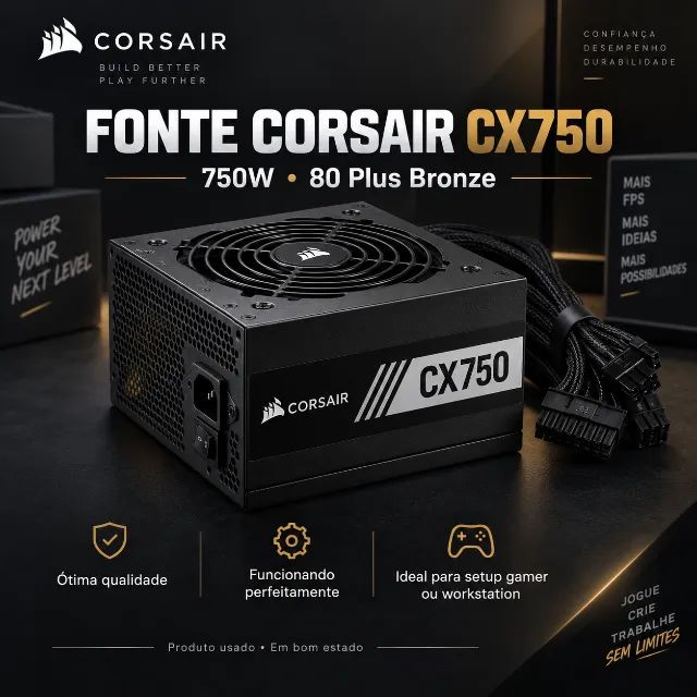 Fonte Corsair CX750, 750W, 80 Plus Bronze