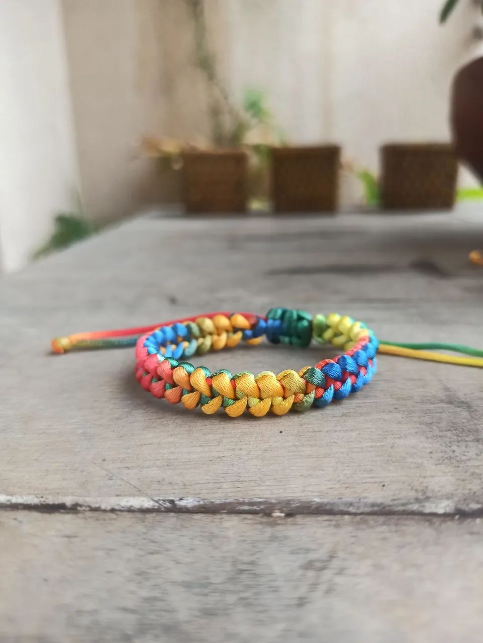 Pulseira trançada de fio de seda 2mm