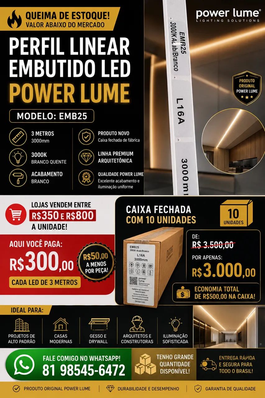 PERFIL LINEAR EMBUTIDO LED POWER LUME ? EMB25