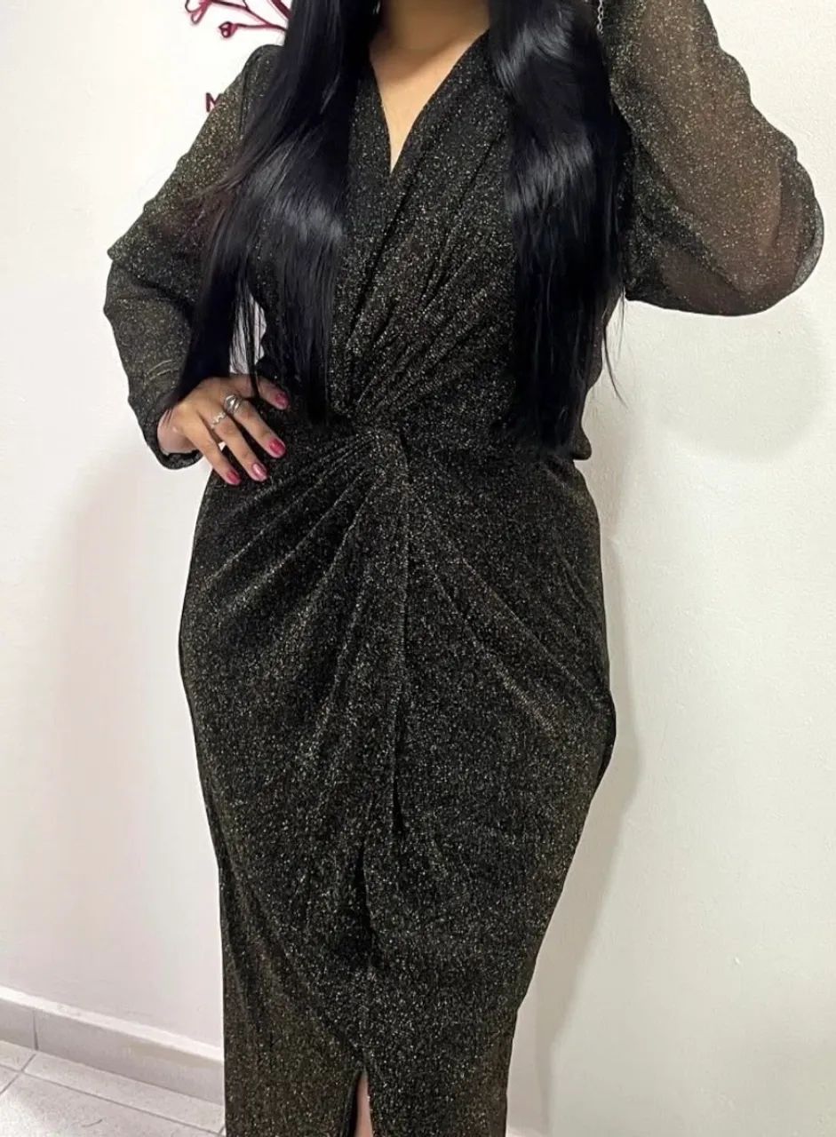 Vestido lurex preto com dourado 