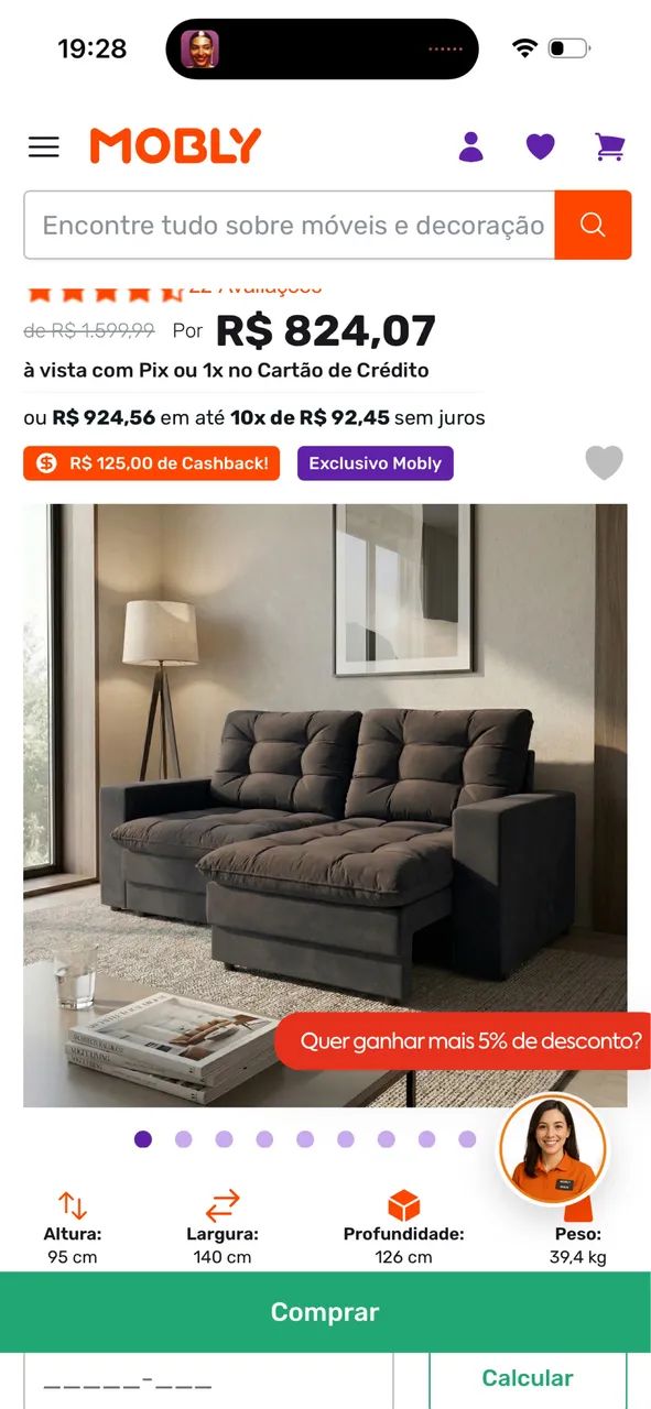 Sofá 2 lugares Retrátil 