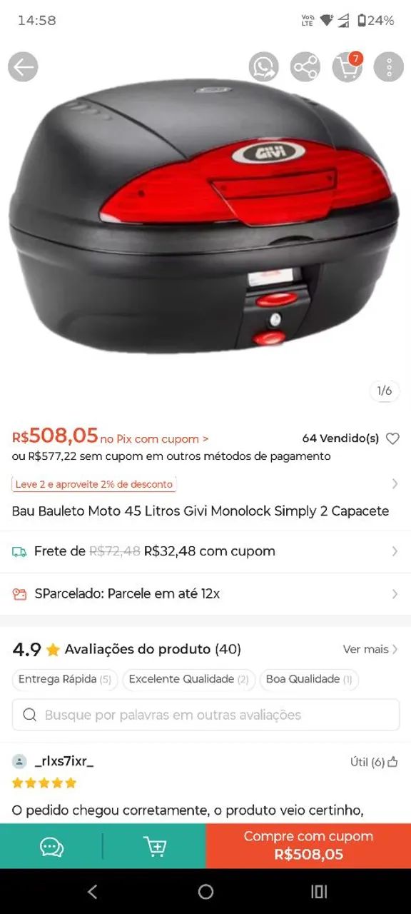 Baú para moto  - Foto 4