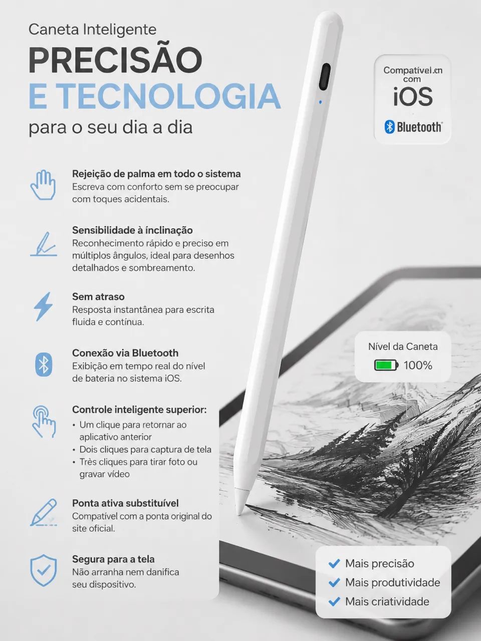 Caneta Stylus Touch para Tablet - Nova - Foto 2