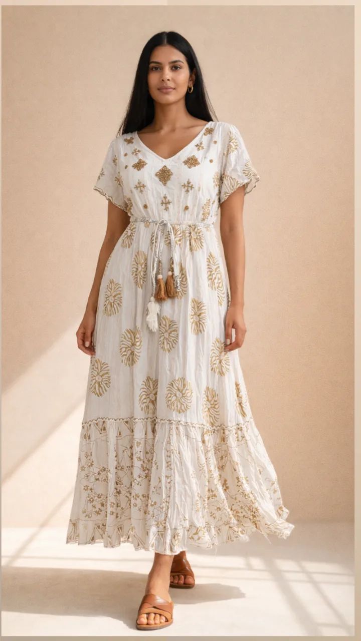 Vestido Branco com Detalhes Dourados - Foto 3