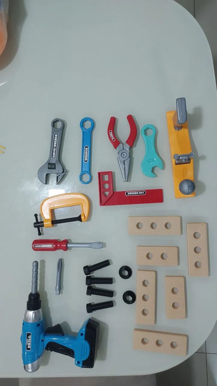 Brinquedo ferramentas de trabalho, carpinteiro.