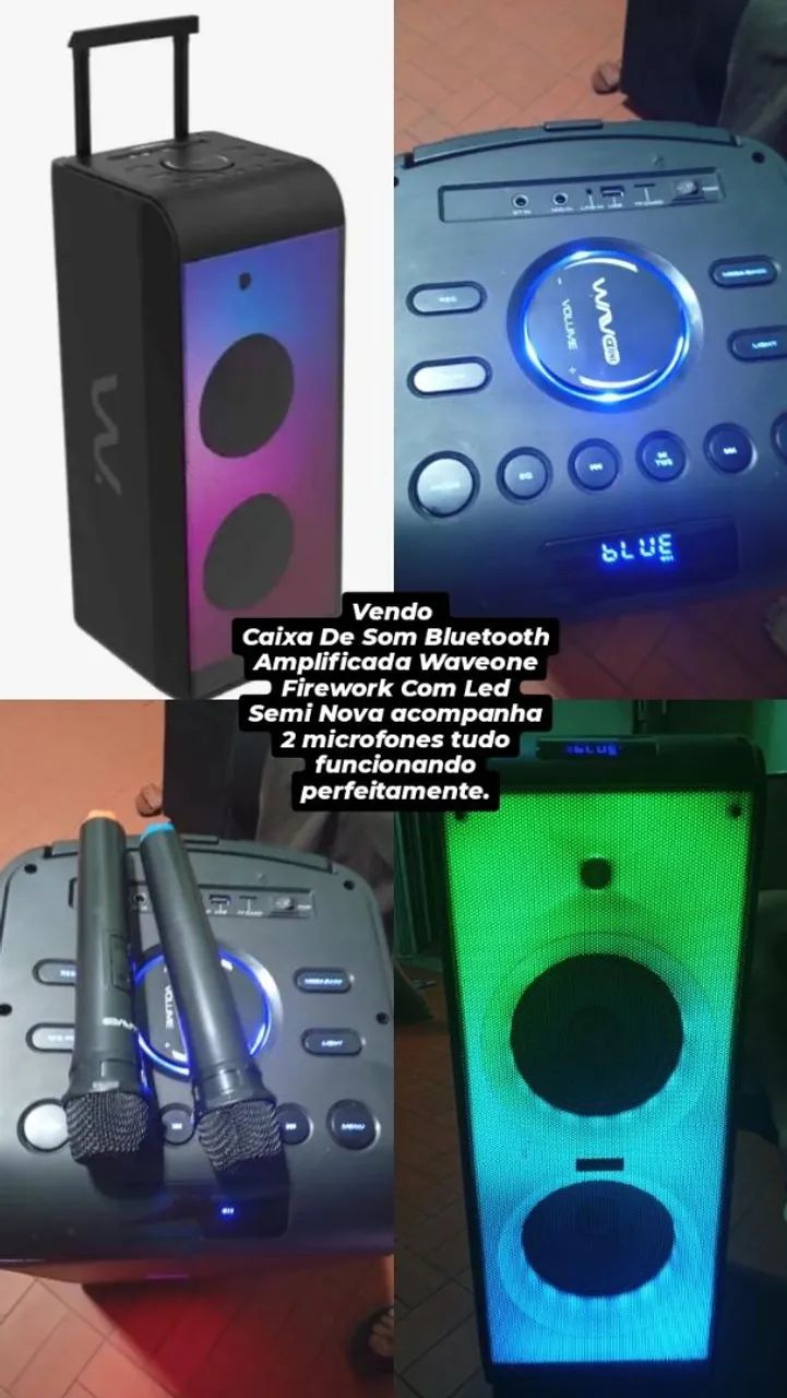 VendoCaixa De Som Bluetooth Amplificada Waveone Firework Com Led