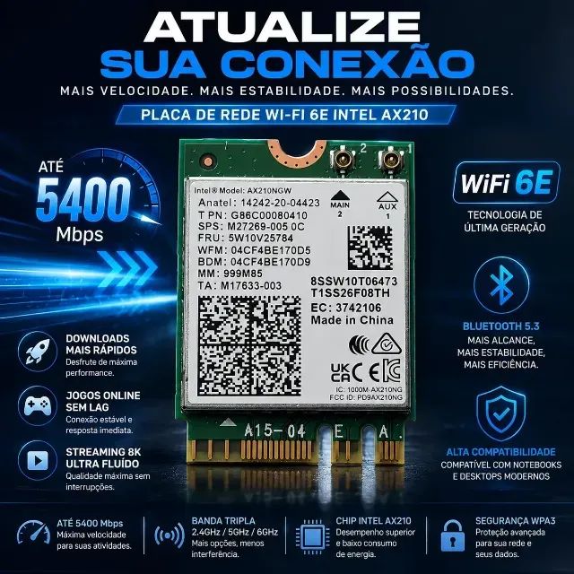 Placa Wireless Wi-fi 6e Intel Ax210 com bluetooth 5.3 - Foto 4