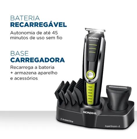  Barbeador, Aparador de Pelos Super Groom 06, Mondial, Preto/Verde, 6W, Bivolt  - Foto 6