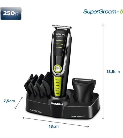  Barbeador, Aparador de Pelos Super Groom 06, Mondial, Preto/Verde, 6W, Bivolt  - Foto 4