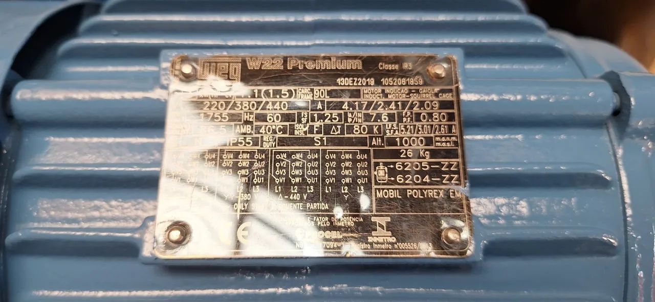 Motor motofreio trifásico 1.5 cv rpm 1755. - Foto 6