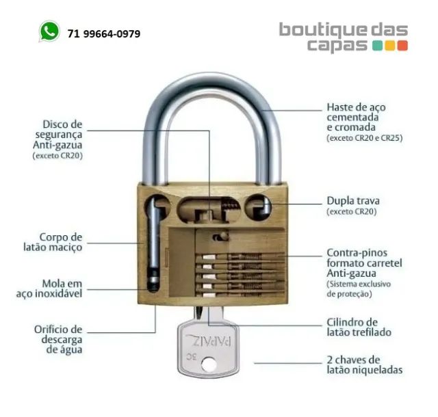 cadeado papaiz latão maciço com 2 chaves - Foto 2