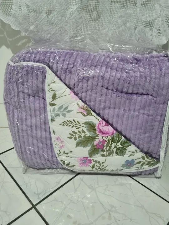 Cobredom Casal -  Floral - Azul e Cinza - Foto 4