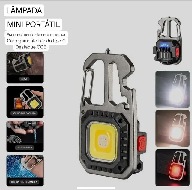 Mini Lanterna LED com Iluminação Ajustável Chave Multifuncional 