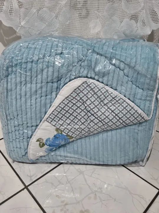 Cobredom Casal -  Floral - Azul e Cinza