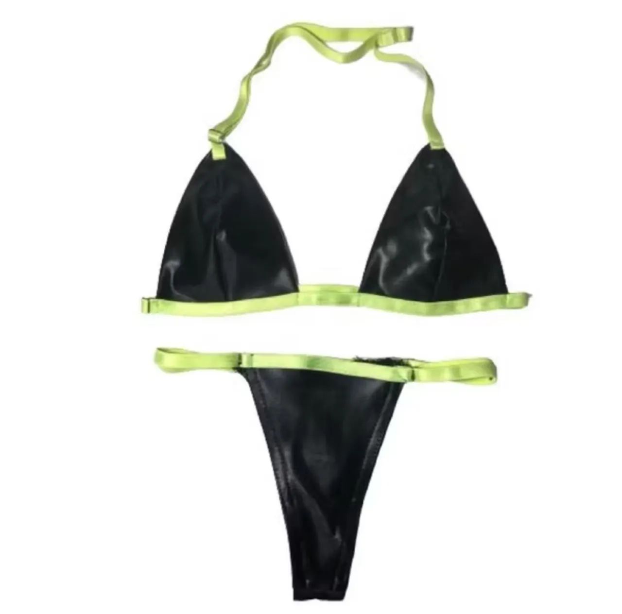 Biquíni Preto com Detalhes em Verde Neon