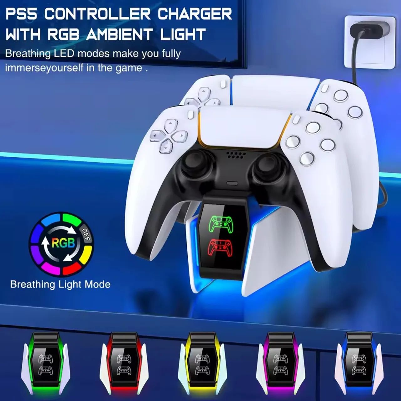 Base carregamento controle Ps5 com RGB