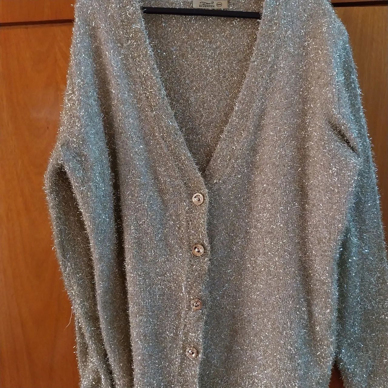 Cardigan de Pelúcia dourada de brilho