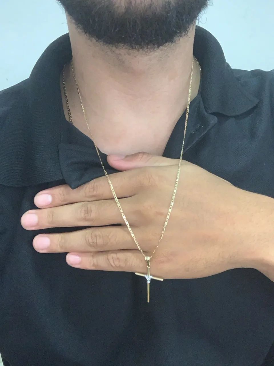 Corrente piastrine com cruz ouro 18k
