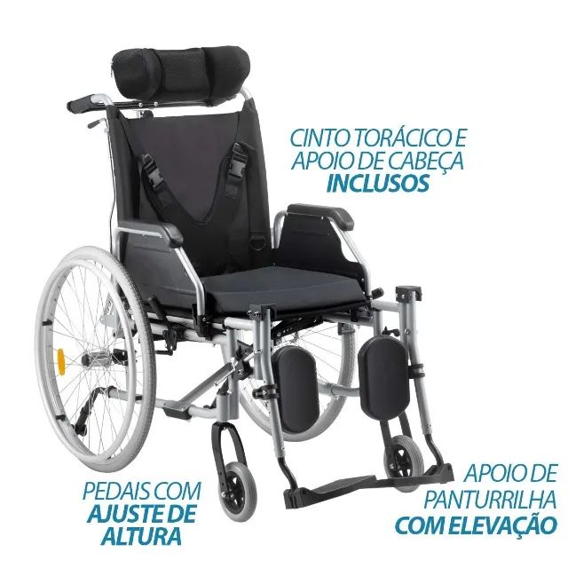 Cadeira de Rodas Tetra Reclinável com Encosto e Cinto até 130 Kg D700 Dellamed