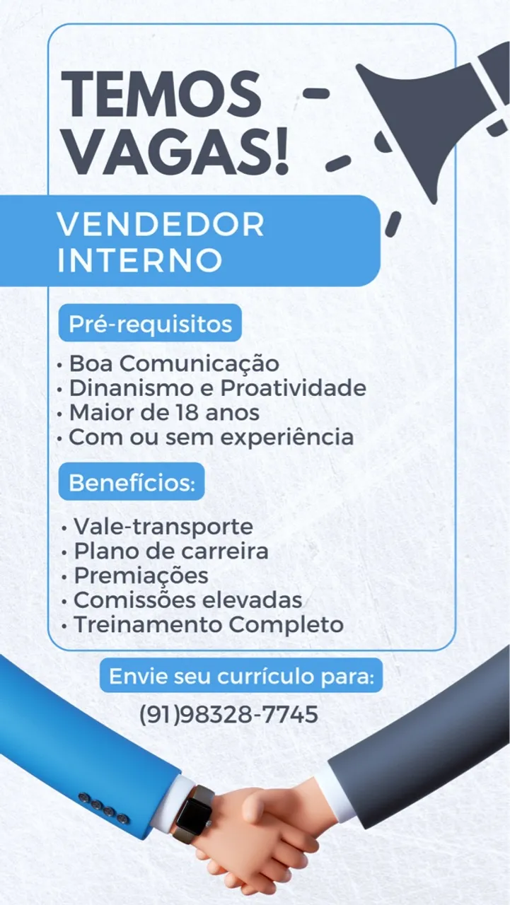 Vaga para vendedor interno 