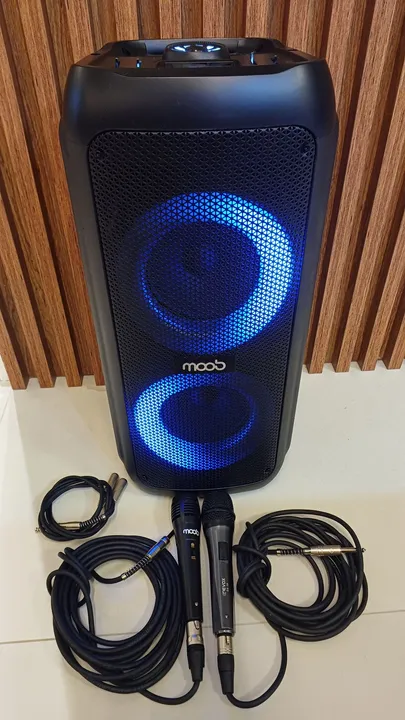 Caixa de Som Portátil com Bluetooth, Microfones com cabos de 5 metros