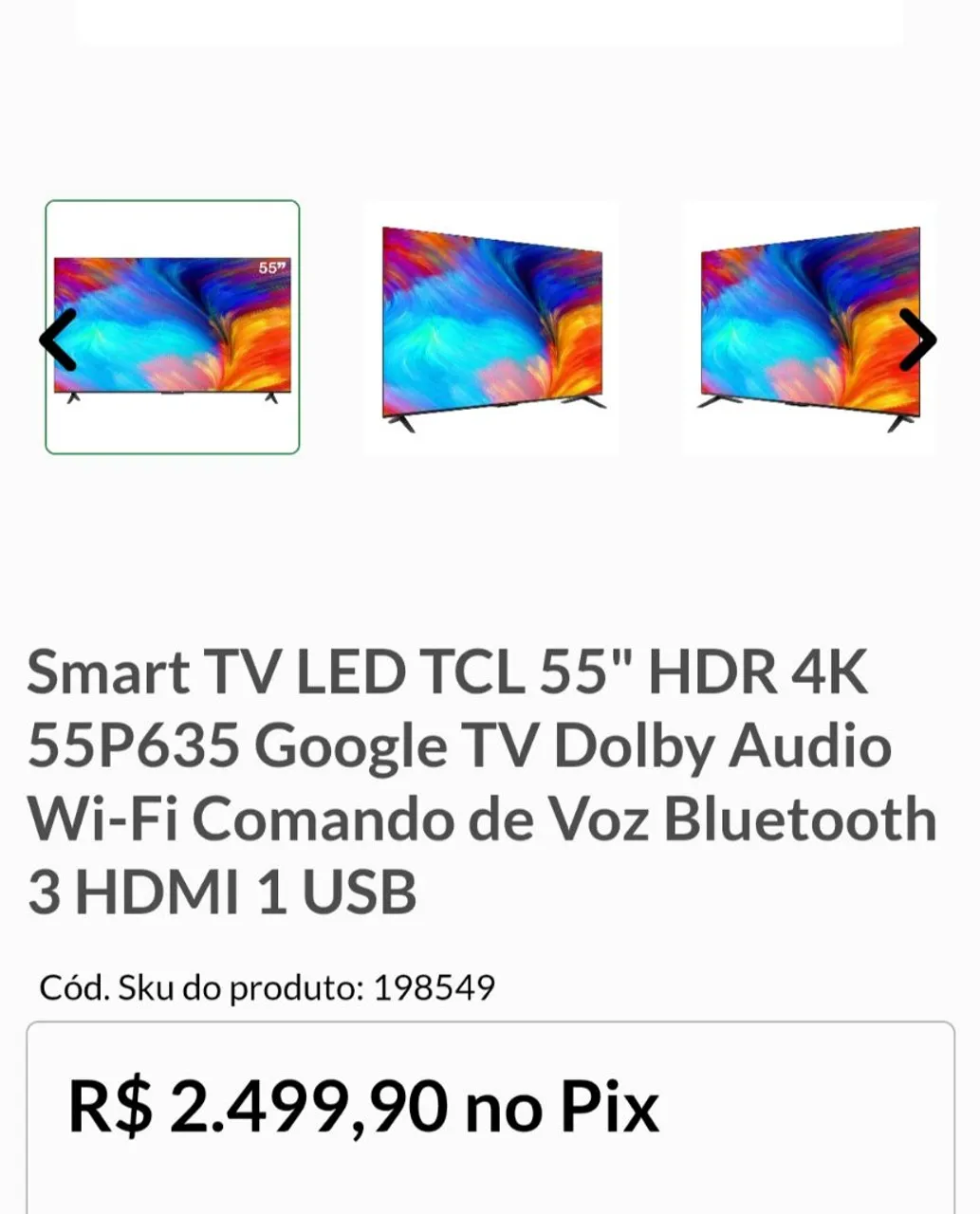 Smart TV LED TCL 55" HDR 4K Google TV - Nova!