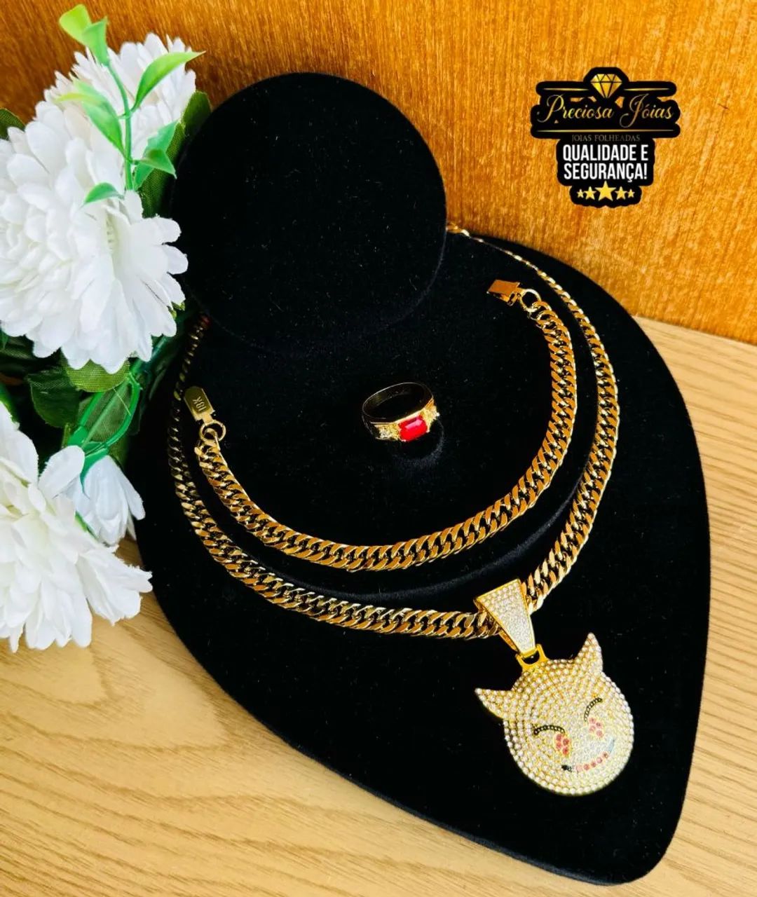 Conjunto de Corrente e Pingente Masculino Banhado a Ouro 18k - Foto 5