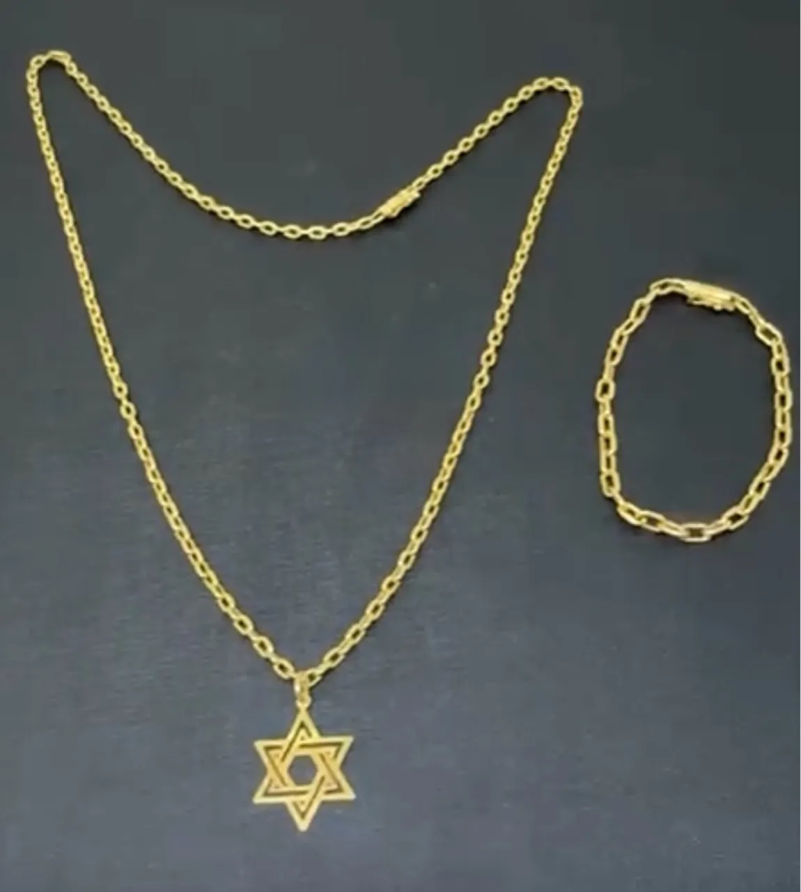 conjunto cordão pulseira pingente e pulseira em ouro puro joia de máquina novas