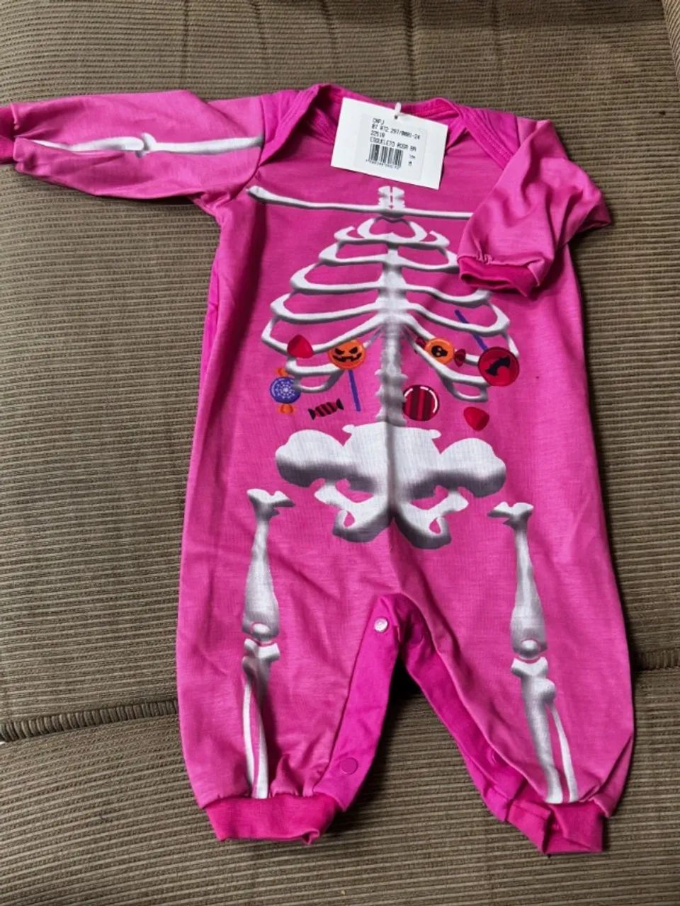macacao rosa esqueleto tamanho M infantil 
