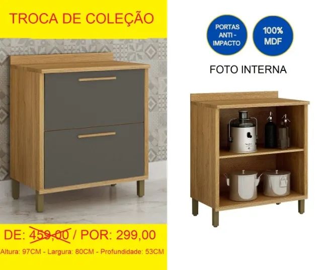 Balcão de 80 CM Com amplo espaço interno