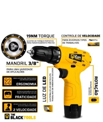 Parafusadeira Furadeira The Black Tools TB12A 3/8 a Bateria Frequência 60H - Foto 2