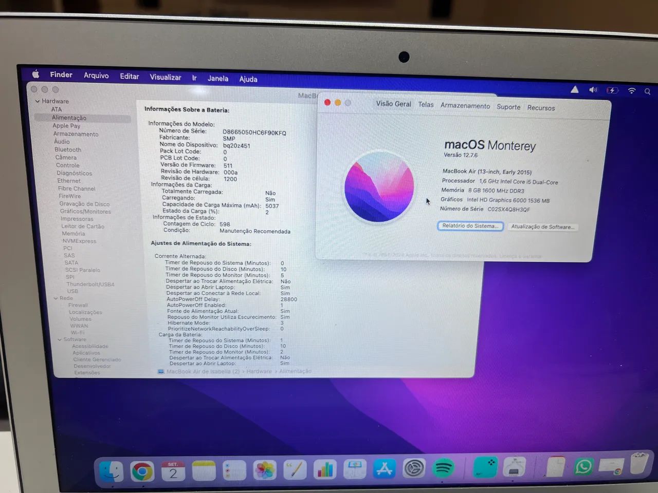 MacBook本体 MacBook Air (13-inch,Early2015) MacBook Air (13 polegadas, início de 2015) - Especificações
