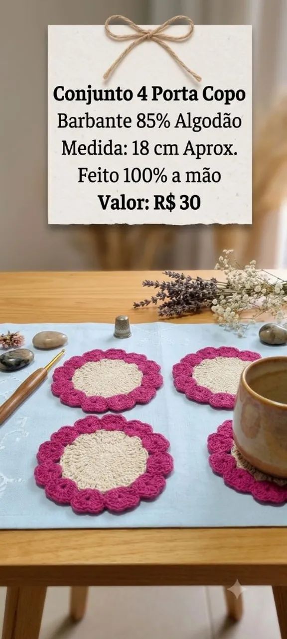 Conjunto com 4 porta Copo de Crochê 
